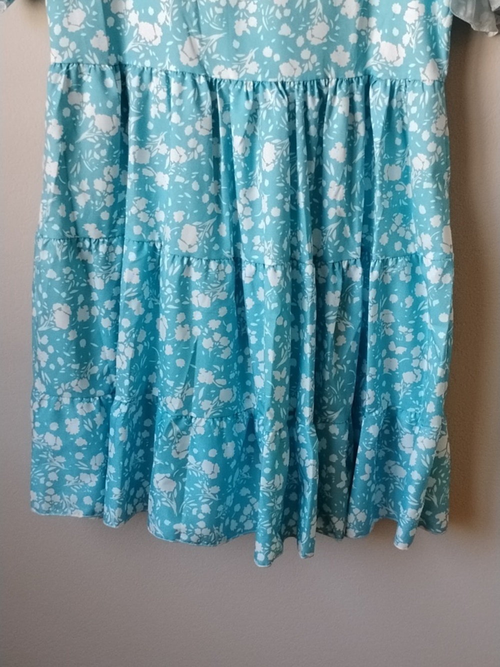 Classic Aqua Floral Women's Dress with Ruffle Sleeves - Picture 6 of 10